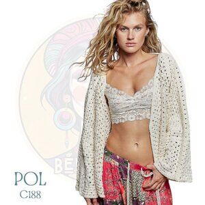 C188 POL Cream Ivory Crochet Chenille Open Cardigan Shrug